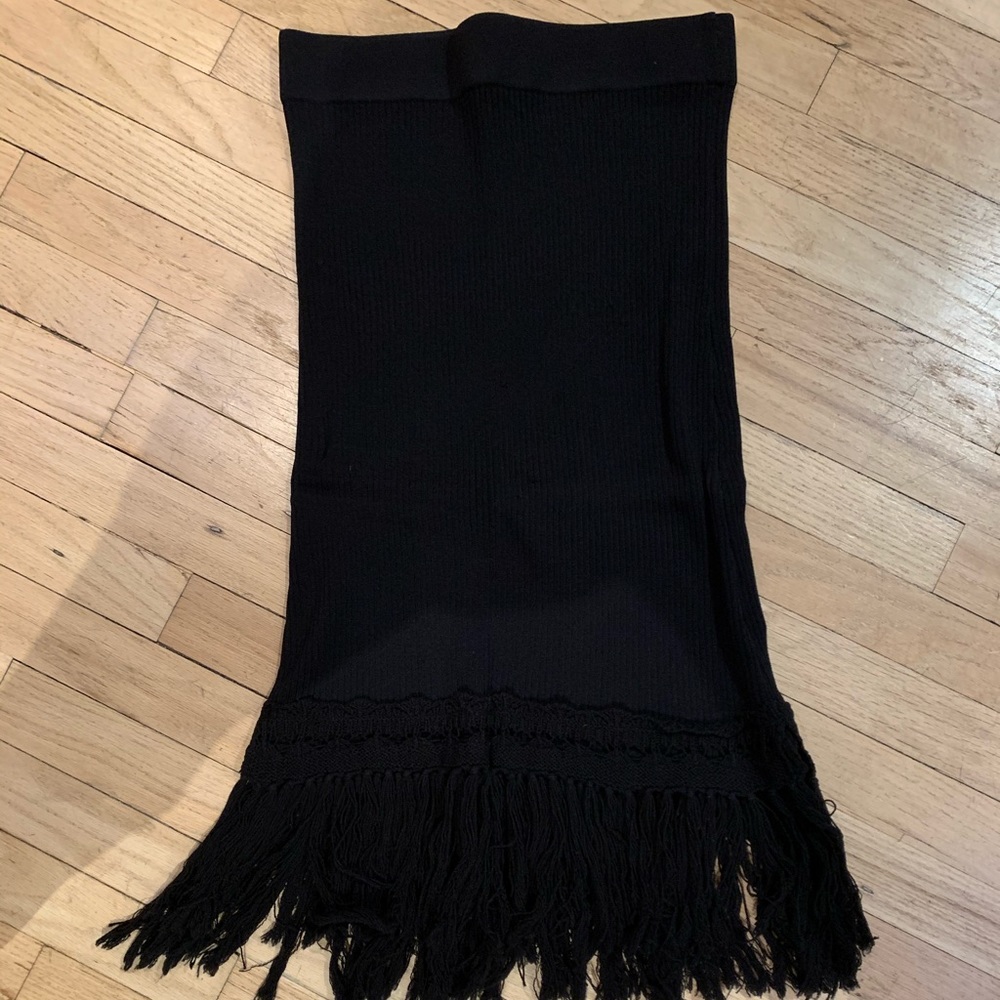 Club Monaco Black Fringe Midi Skirt